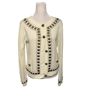 Michael Simon Cream Bronze Beaded Embellished Cardigan Size Small